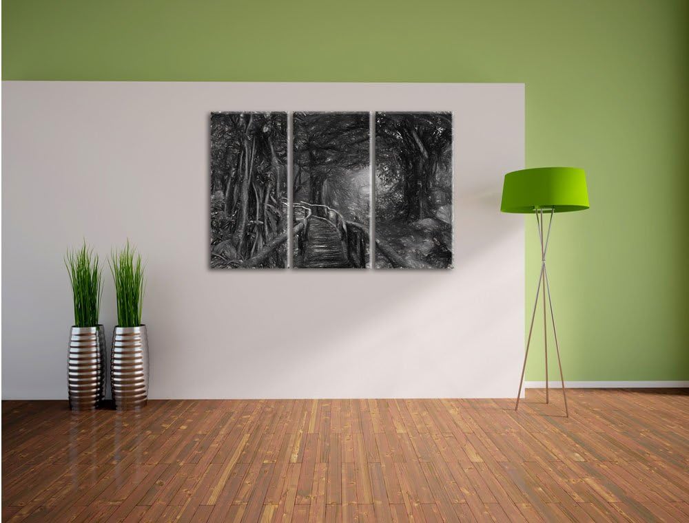 Pixxprint der Weg durch den traumhaften Tropenwald Kunst Kohle Effekt 3-Teiler Leinwandbild 120x80 B