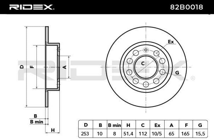 2x RIDEX Bremsscheibe 82B0018 für Golf V Schrägheck (1K1) 253mm 51,6mm 140mm