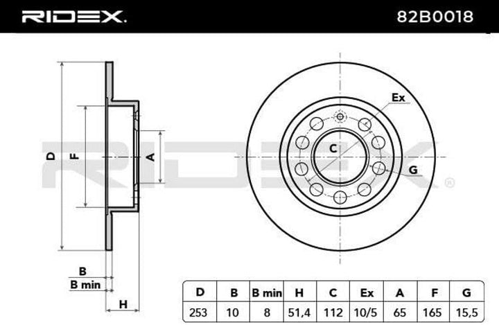 2x RIDEX Bremsscheibe 82B0018 für Golf V Schrägheck (1K1) 253mm 51,6mm 140mm