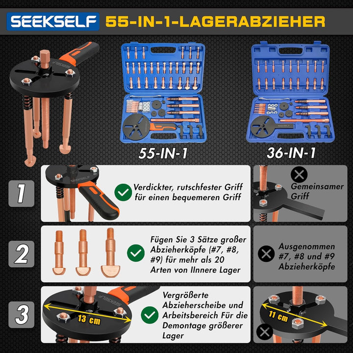 55-IN-1 Lagerabzieher-Kit, Sacklochlager-Abzieher-Set, inneres äusseres Lagertrennwerkzeug, internes