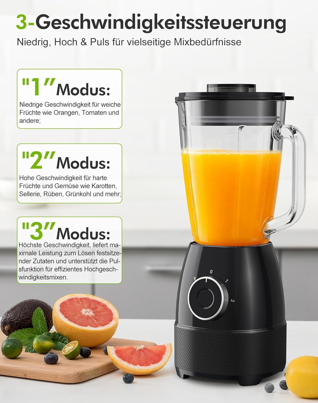 Mixer, Smoothie Maker, Standmixer, 1500 Watt Hochgeschwindigkeits Mixer Smoothie Maker mit 1,5L Glas