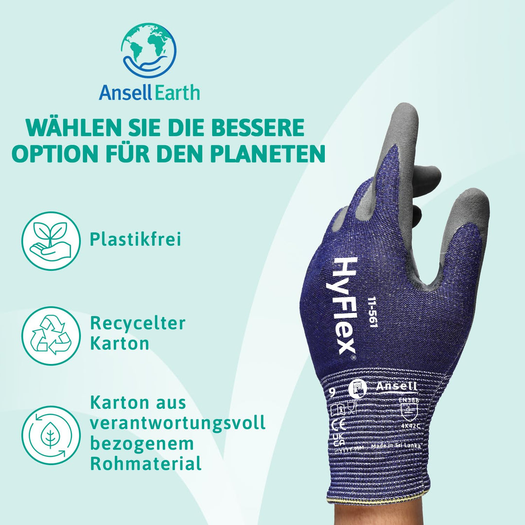 Ansell HyFlex 11-561 Schnittschutz-Handschuhe, Atmungsaktive Nitril-beschichtung, Höchste Weiterreis