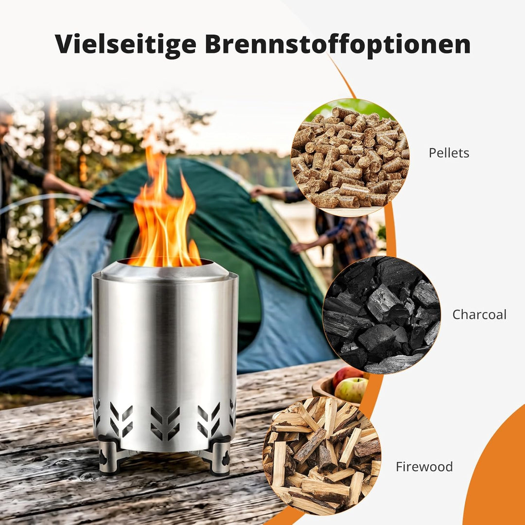 Tragbare Mini-Feuerstelle aus Edelstahl für den Aussenbereich, Rauchfreie Feuerschale mit Ständer, E