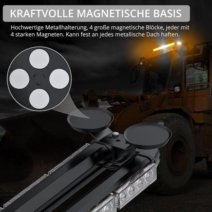 Justech 30 LEDs Rundumleuchte 7 Modi Blitzleuchte Schraube Starker Magnet Amber Gelb + Weiss Decke L
