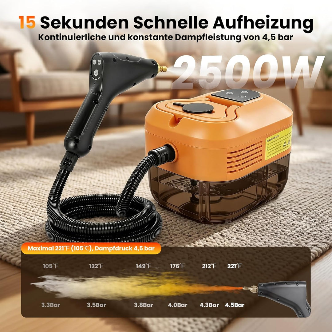 4.5 Bar Dampfreiniger Handgerät, 2500W Handdampfreiniger für das Haus Mehrzweck, 6 Einstellbare Gesc