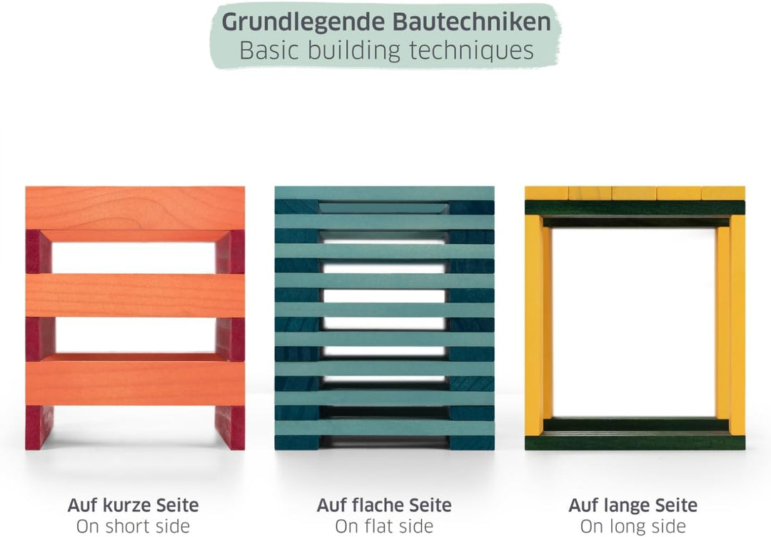 Laleni Holzbausteine Bunt 90 Stück Kiefer - Bausteine Bunt Holz - Holzklötze für Kinder - Holzklötzc