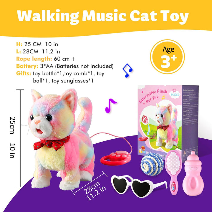 Buntes Leine-Set für laufende Katzen, singend, das schnurrt und miaut, Zunge herausstrecken, animier