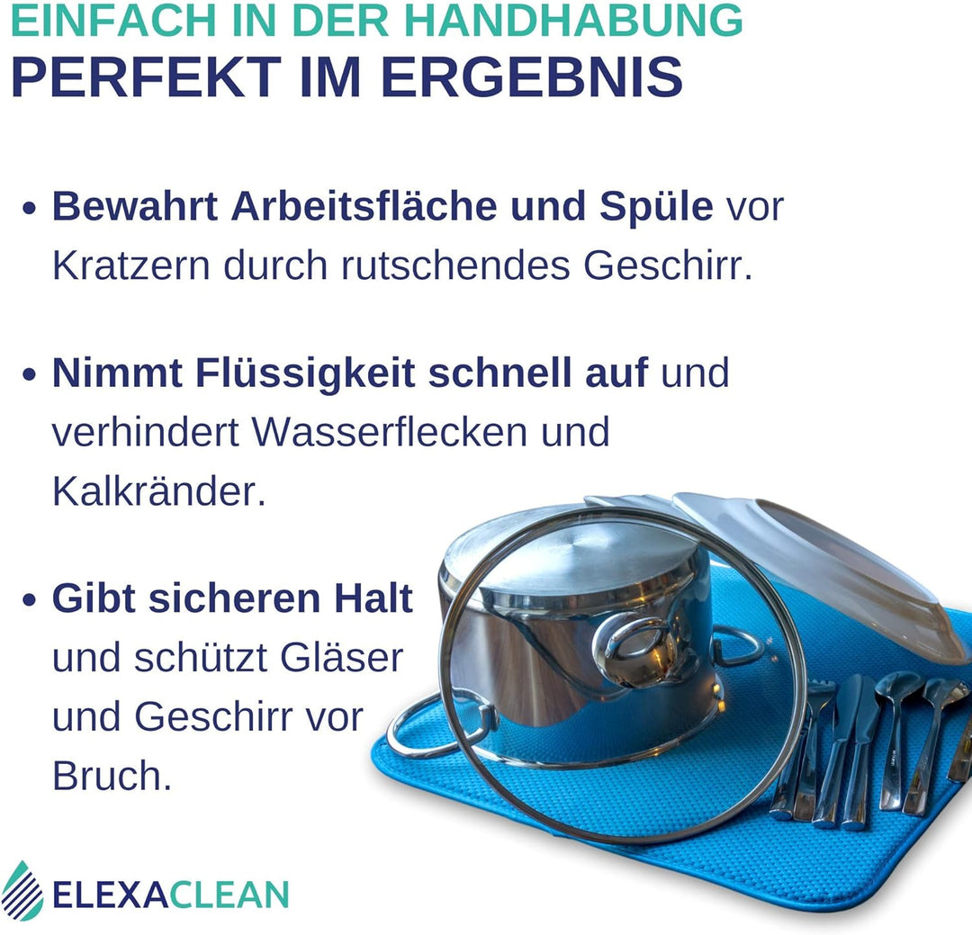 ELEXACLEAN Abtropfmatte Geschirr (2 Stück, Türkis / Grün-Blau, 44x41 cm) Mikrofaser Schutz für Küche