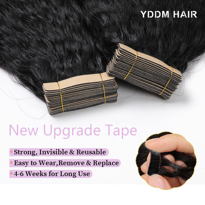 YDDM 14 Zoll Tape Extensions Echthaar 40 Stück 60g Schwarze Frauen Kinky Straight Tape In HaarverläN