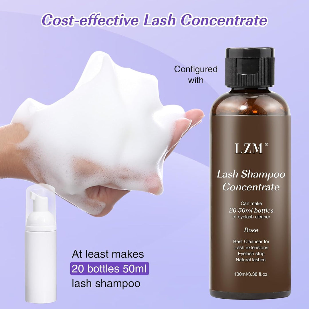 LZM Wimpernverlängerungsshampoo Konzentrat - Reinigungskonzentrat für Wimpernverlängerungen mit Bürs