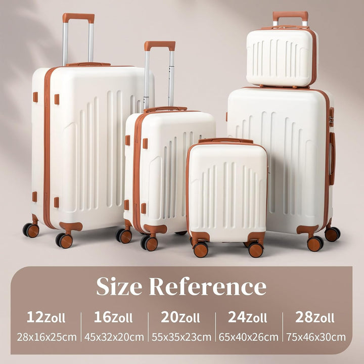 LEADZM Koffer Set 5 teilig Hartschale mit Kosmetikkoffer, Kofferset aus ABS, Reisekoffer mit Rollen