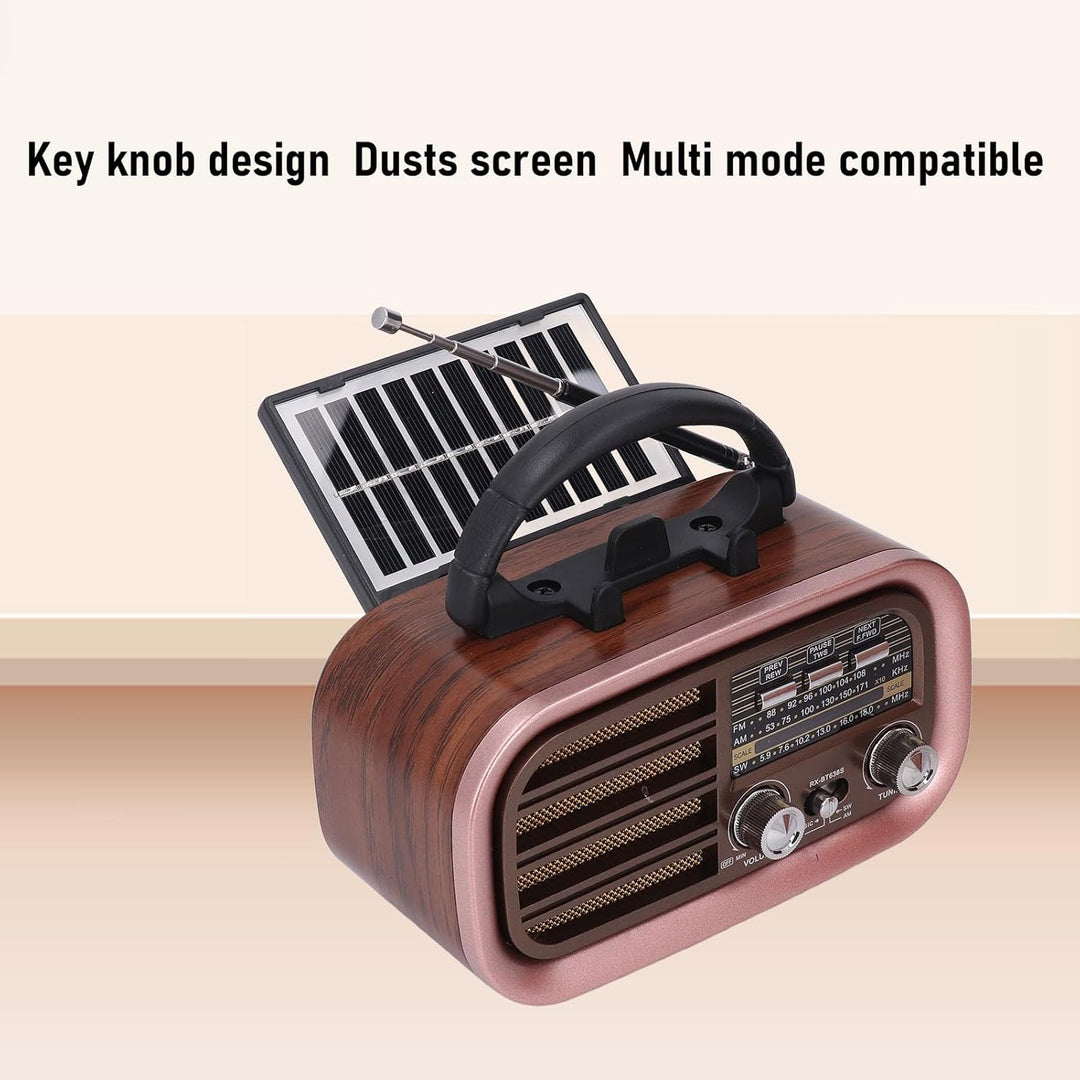 Tragbarer Vintage-USB-BT-Lautsprecher, Tragbar, Solarbetriebenes Retro-AM-FM-SW-Radio – Starker Bass