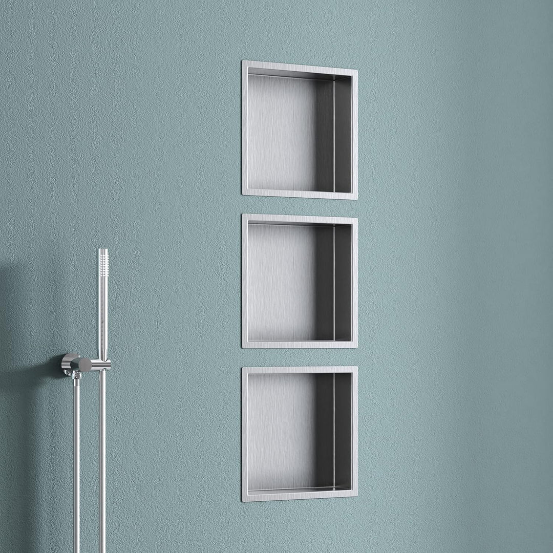 doporro Wandnische Dusche Silber 30 x 30cm | Duschablage Bad befliesbar aus Edelstahl | Duschregal U