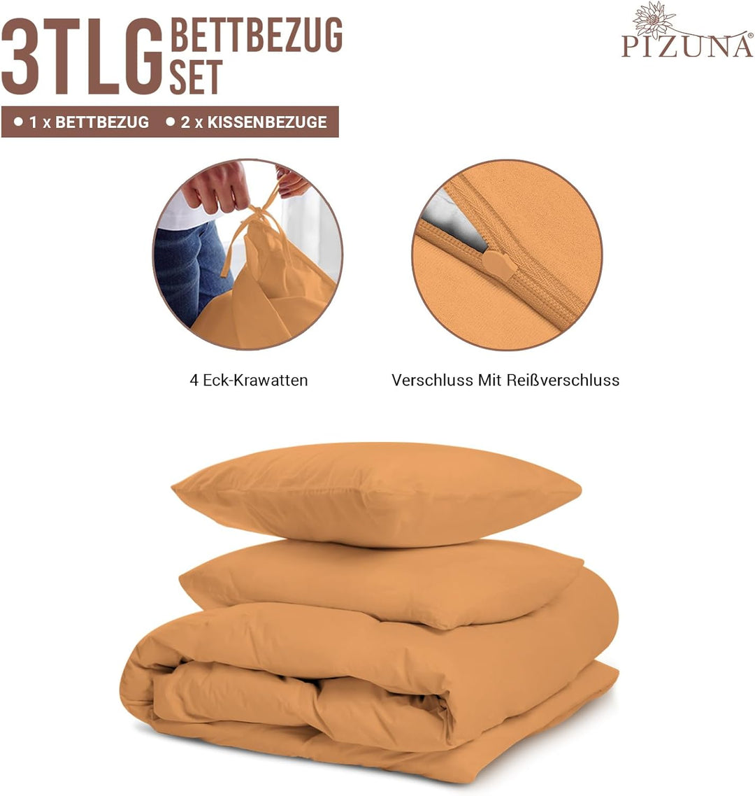 Pizuna 400 Fadenzahl aus Baumwolle Bettwäsche Aprikosenorange, 100% Langstaple Baumwolle Bettbezug u