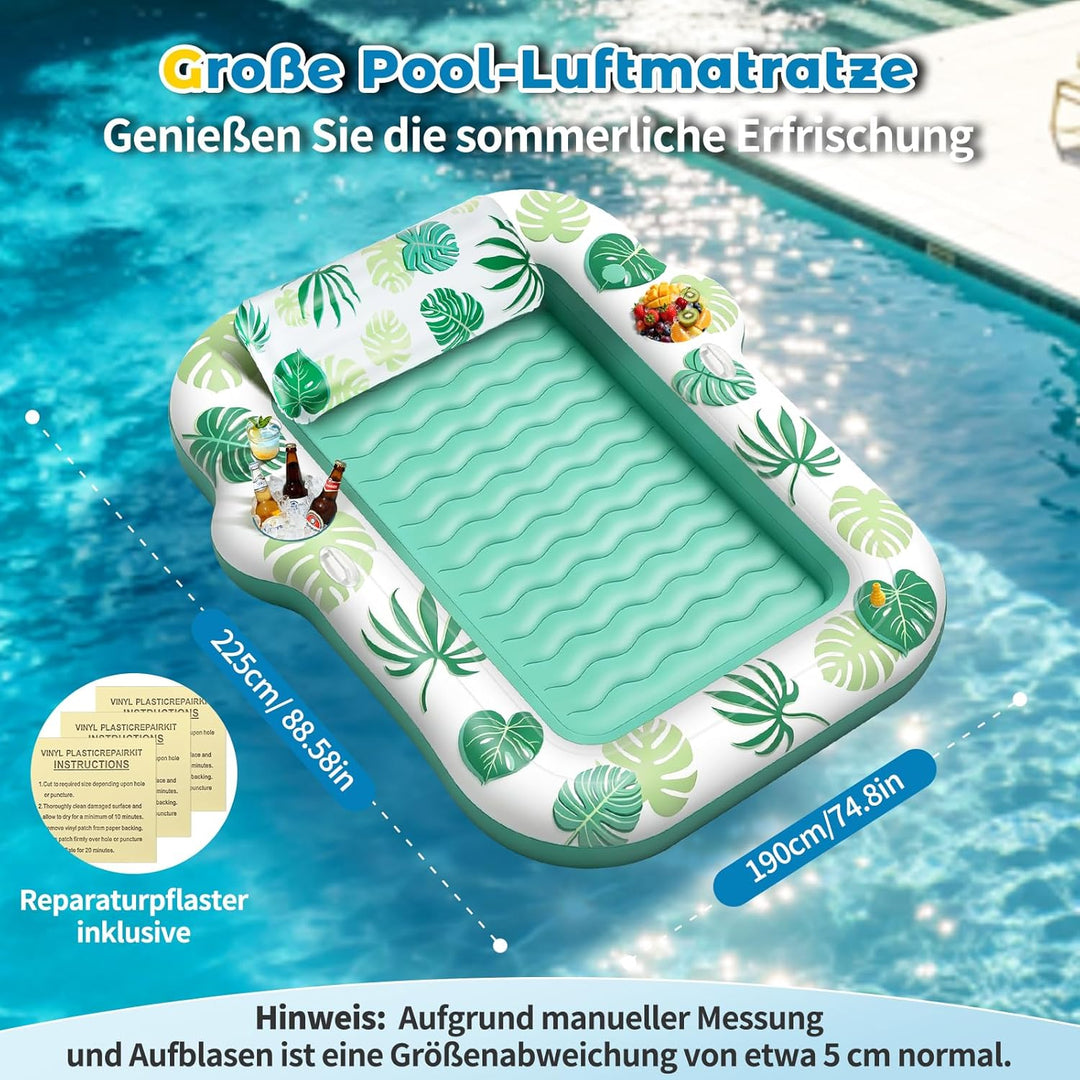 JONRRYIN Luftmatratze Pool für Erwachsene, Tanning Pool 225x190cm mit Sprühfunktion & Getränkehalter