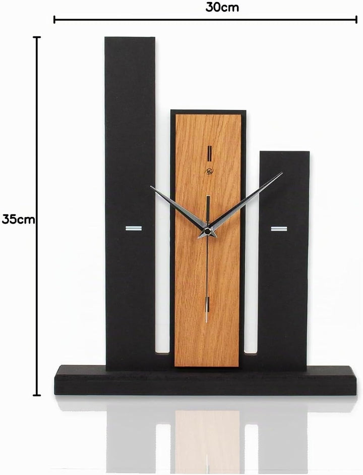 Kreative Feder Designer-Standuhr „Brown Stairs“ aus Holz – Schwarze Tischuhr in modernem Look ohne T