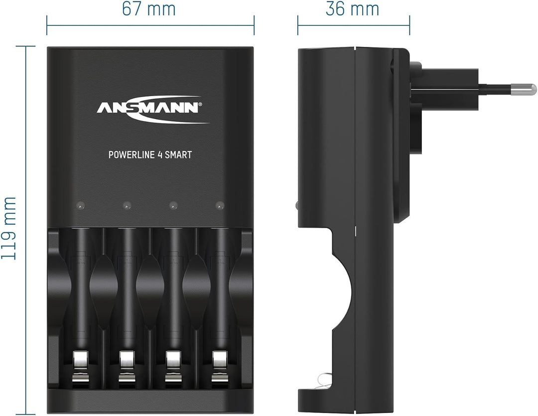 ANSMANN Akkuladegerät mit Repair Modus inkl. 4x 800 mAh NiMH AAA Akkus – Automatik Ladegerät für 4x