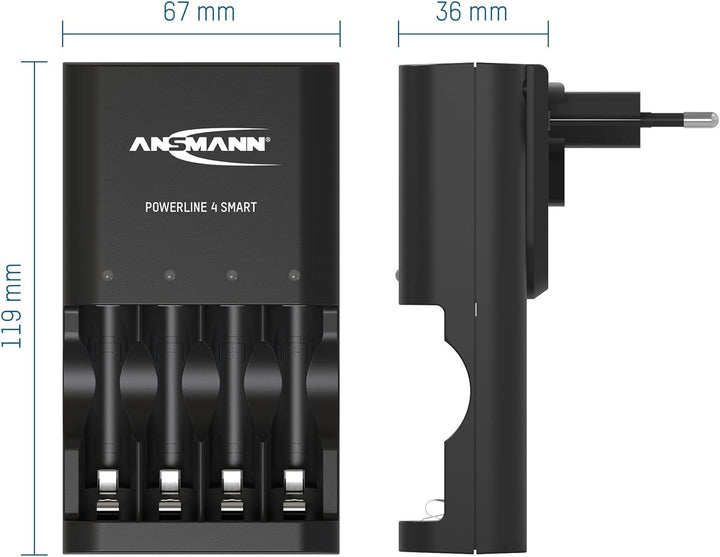 ANSMANN Akkuladegerät mit Repair Modus inkl. 4x 800 mAh NiMH AAA Akkus – Automatik Ladegerät für 4x