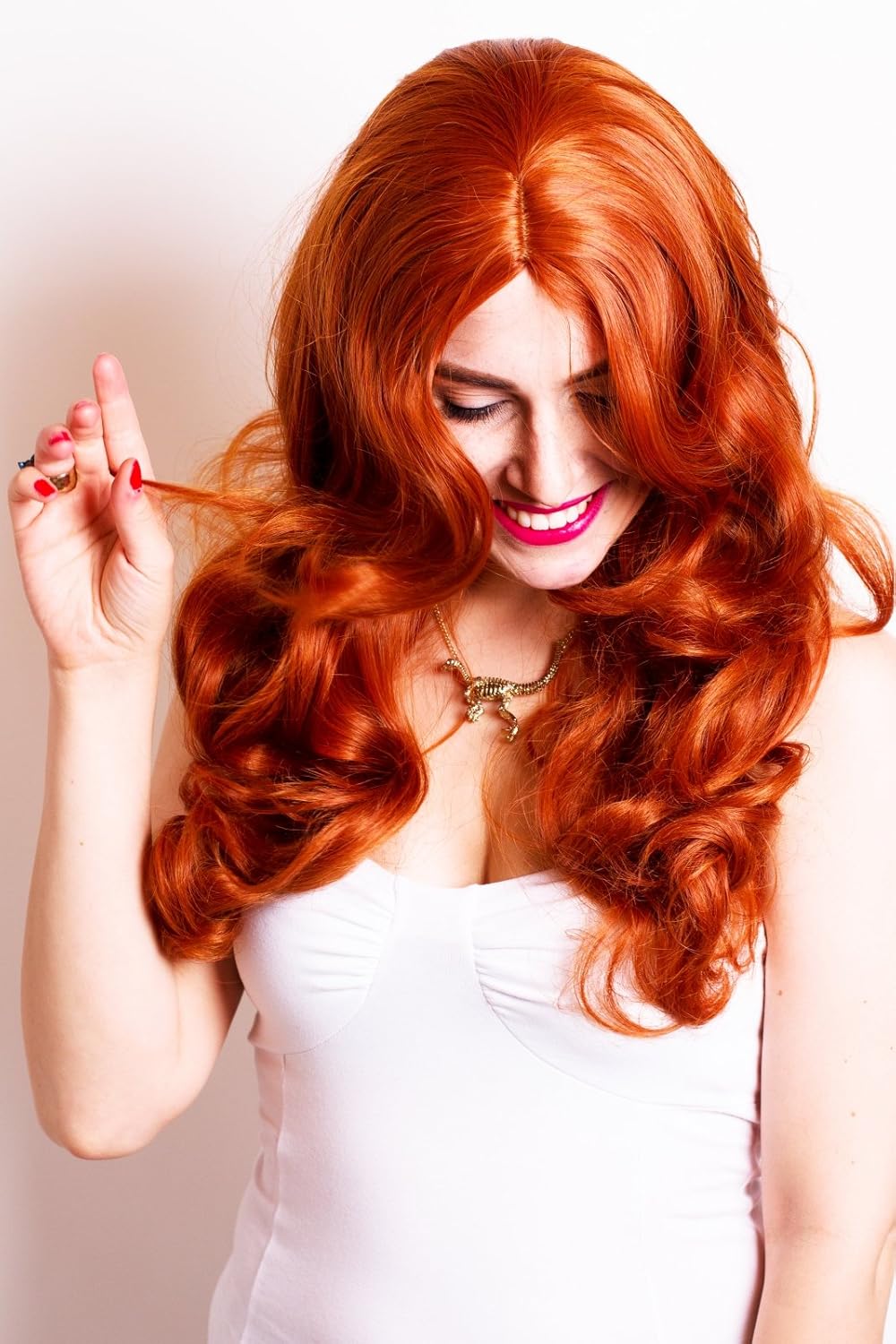 Prettyland Damen lange lang-haar Perücke Kupfer-Rot Orange Welle Locken kim possible Nami Cosplay Wi