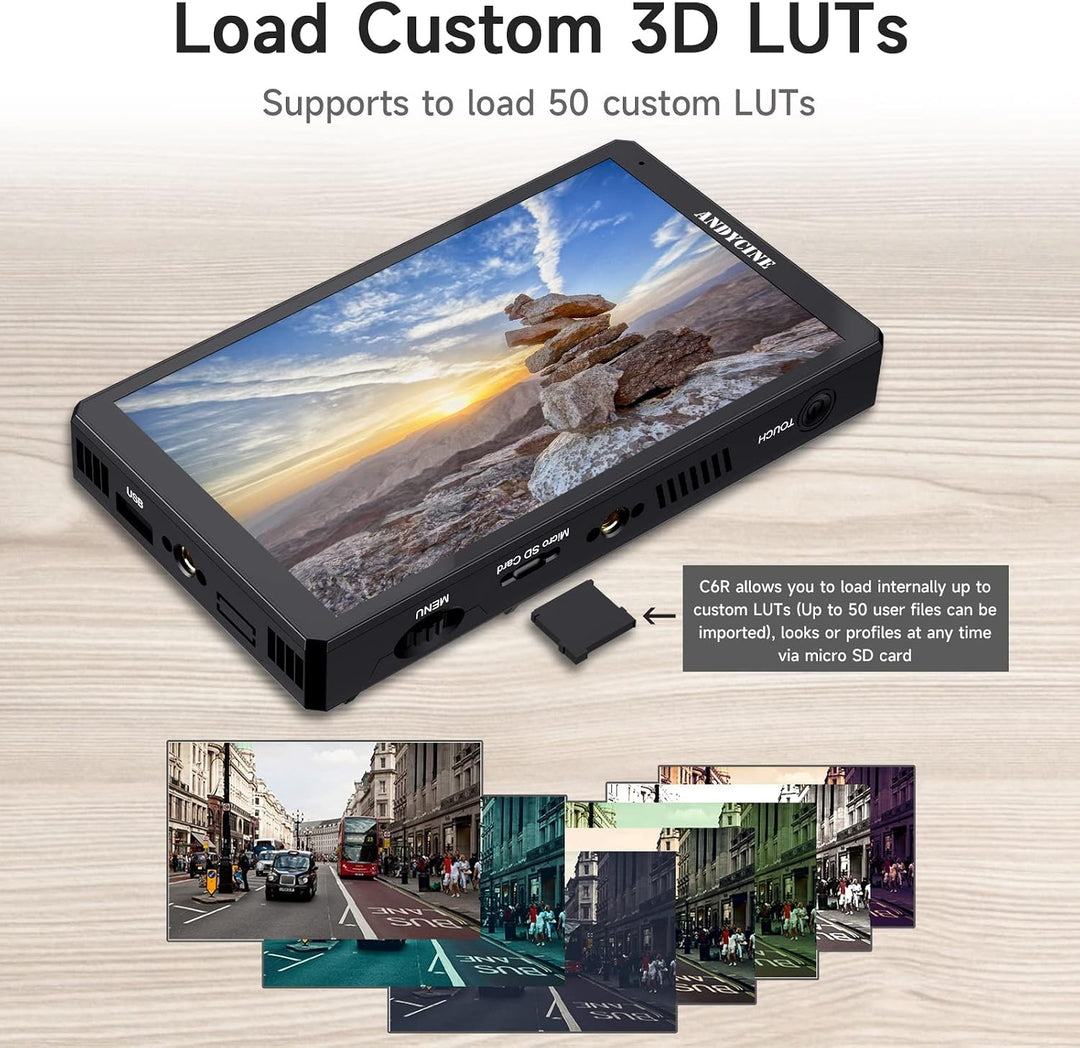 ANDYCINE C6R 6 Zoll Touchscreen Kamera DSLR Filed Monitor mit USB 2.0 Recorder 3D LUT Wellenform 4K