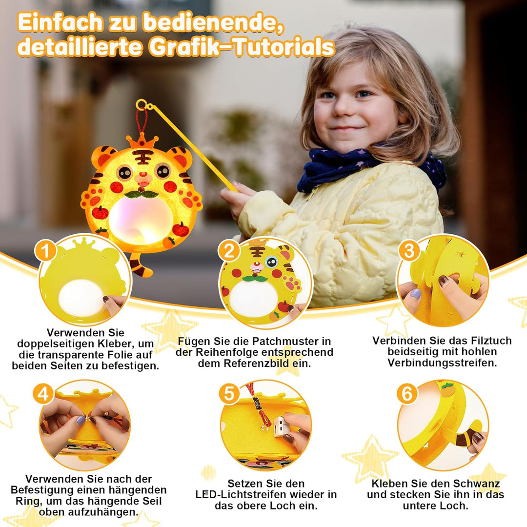 Ulikey 4 Stück Laternen Bastelset für Kinder, Laterne St Martin mit Laternenstab & Led Licht, Lampio