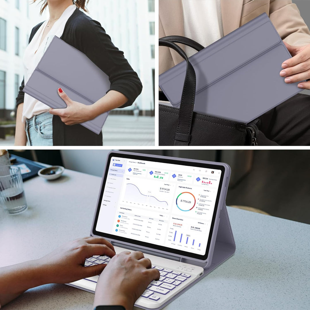 Tastatur Hülle für Samsung Galaxy Tab S6 Lite 10,4 Zoll 2024/2022/2020, 7 Farben Beleuchtung, Keyboa