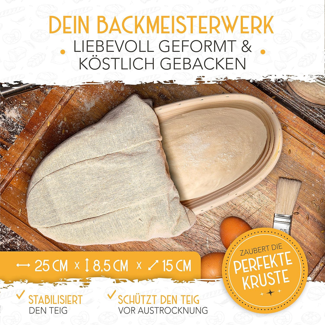 KRUSTENZAUBER Gärkorb zum Brotbacken + Bäckermesser - Set aus 2x Gärkörbchen u. 2x Teigmesser - Brot