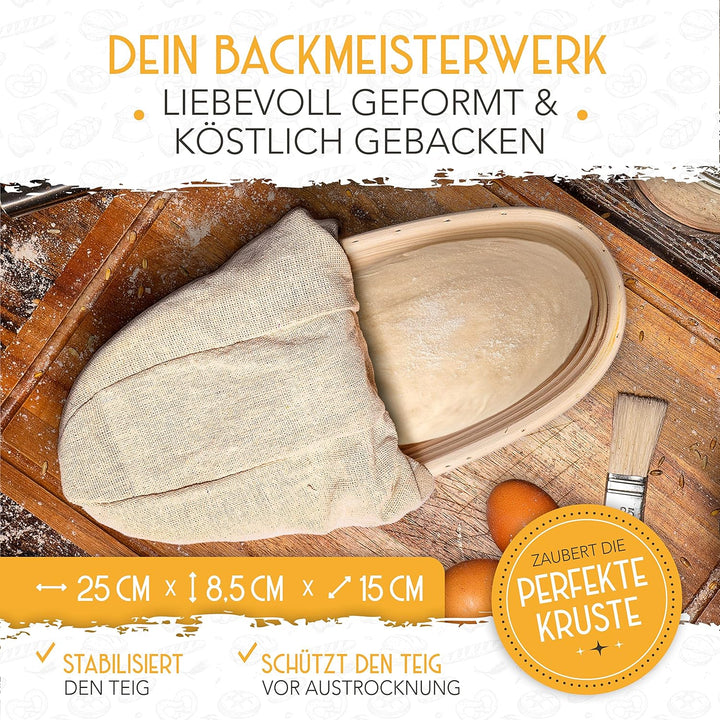 KRUSTENZAUBER Gärkorb zum Brotbacken + Bäckermesser - Set aus 2x Gärkörbchen u. 2x Teigmesser - Brot