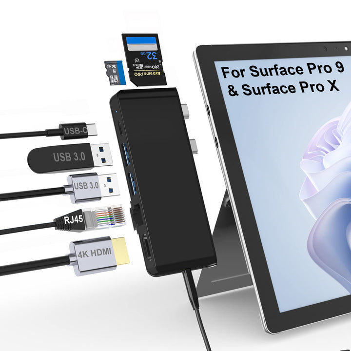 Surface Pro 9 Docking Station, Surface Pro 9 Hub Adapter mit 100 Mbps LAN, 4K HDMI, 100W USB-C (Disp