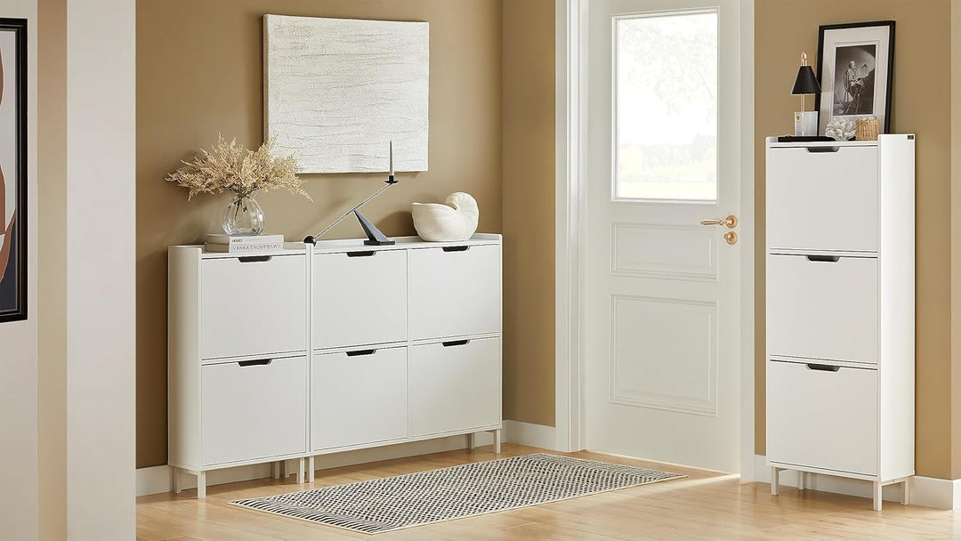 SoBuy Schuhschrank schmal mit 3 Klappen Platzsparender Schuhkipper Hoch Kommode Schuhregal geschloss