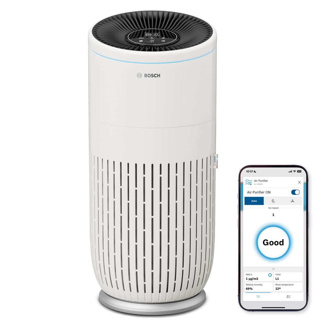 Bosch Air 6000i App-gesteuerter Luftreiniger - Für Räume bis zu 125 m² - Entfernt Schadstoffe - Mit