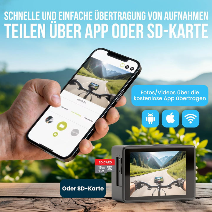 Strex Action Cam 5K 50MP - 60FPS / 30M Wasserdicht/WiFi - Touchscreen – Externes Mikrofon - Inklusiv