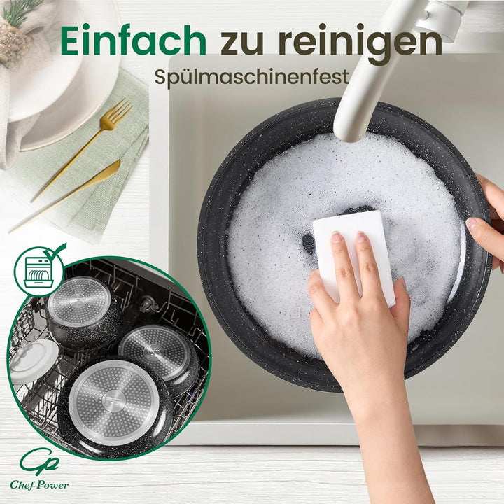 Chef Power Pfannenset Topfset 19-teilig, Titan-Keramik-Antihaft Kochgeschirr Set mit abnehmbaren Gri