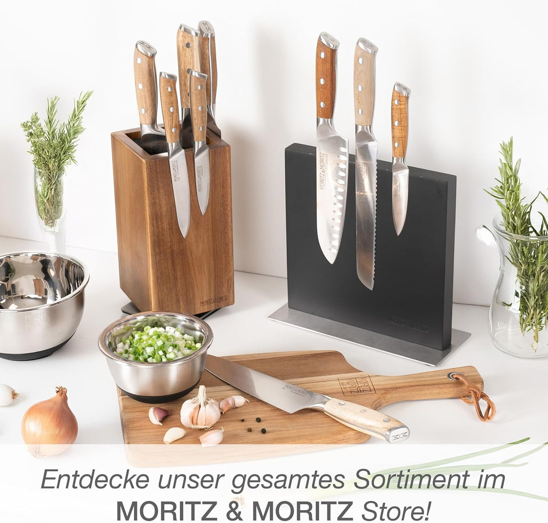 Moritz & Moritz Messerblock Akazie drehbar 360° - Messerhalter Magnetisch mit Drehfuss & herausnehmb