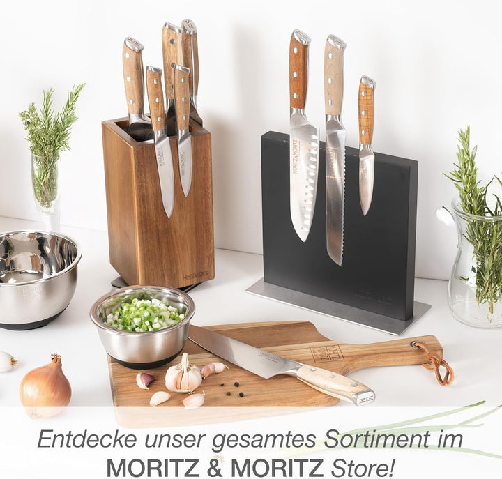 Moritz & Moritz Messerblock Akazie drehbar 360° - Messerhalter Magnetisch mit Drehfuss & herausnehmb