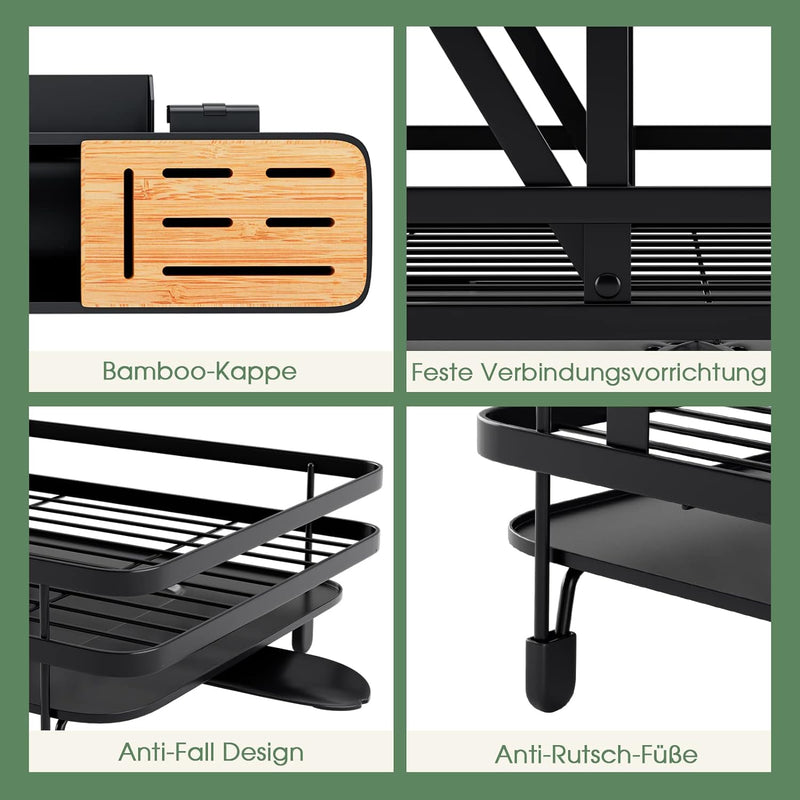 COSTWAY Abtropfgestell 2-stöckig, Geschirrkorb Metall, Erweiterbar & 360 drehbar & Klappbar, Geschir