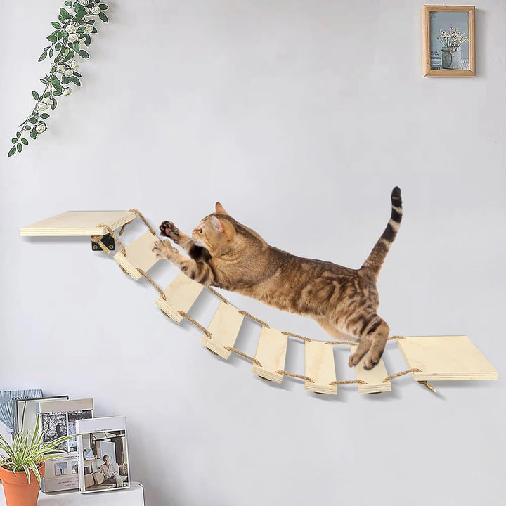 Wandregal für Katzen, Hängebrücke für Katzen, Holz, Wandbrücke für Katzen, Stange, Wandmöbel zum Sch