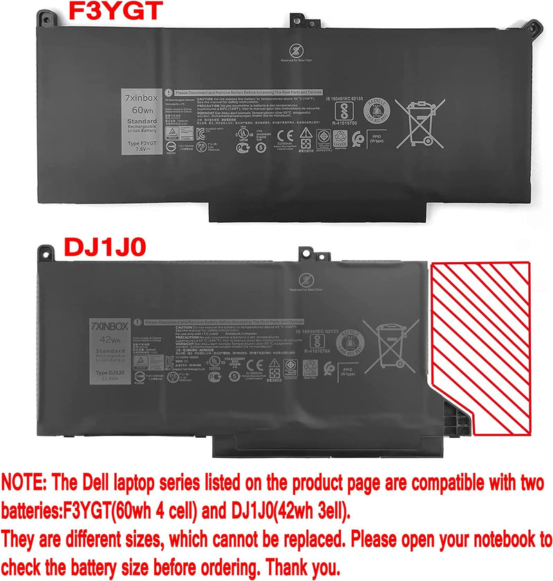 7XINbox 7.6V 60Wh 7500mAh 0F3YGT 2X39G DM3WC F3YGT Laptop Akku kompatibel mit Dell Latitude 12 13 14