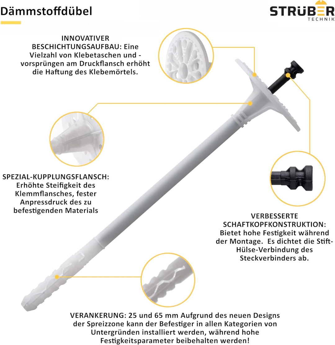 STRÜBER WDVS SET (Ø10x120mm Dämmstoffdübel mit Kunststoffnagel 400St + Weiss Styropor Rondelle 400St