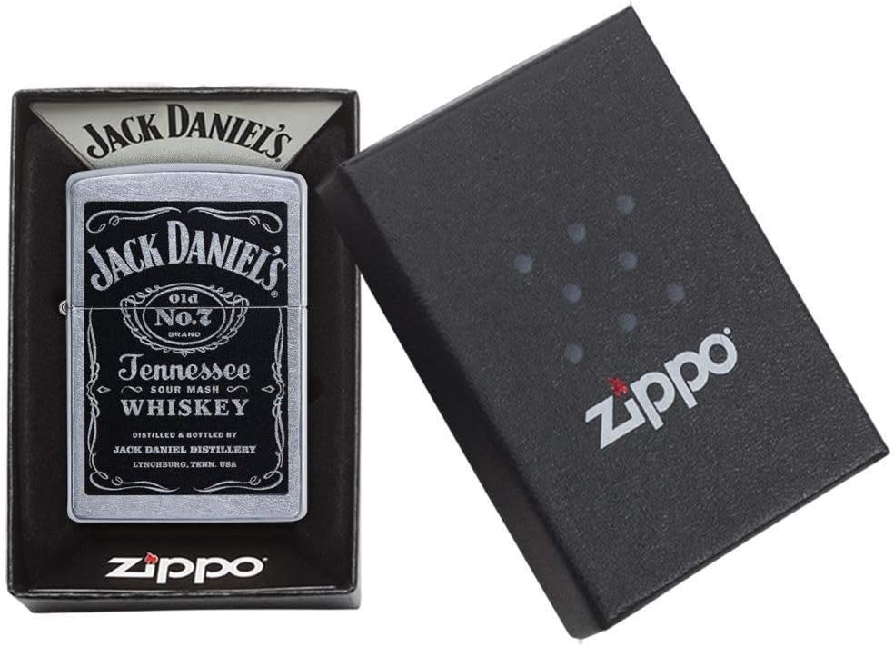 Zippo Feuerzeug mit Jack Daniel's Etikett, Street Chrome Schwarz / Chrom, Schwarz / Chrom