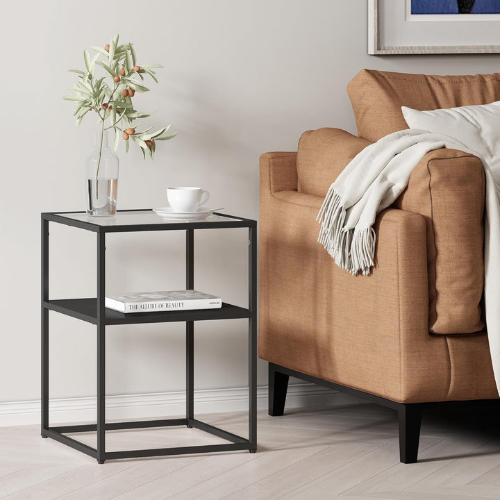 [en.casa] Beistelltisch Solund Couchtisch mit Ablage Schwarz matt Wohnzimmertisch mit Glasplatte Nac