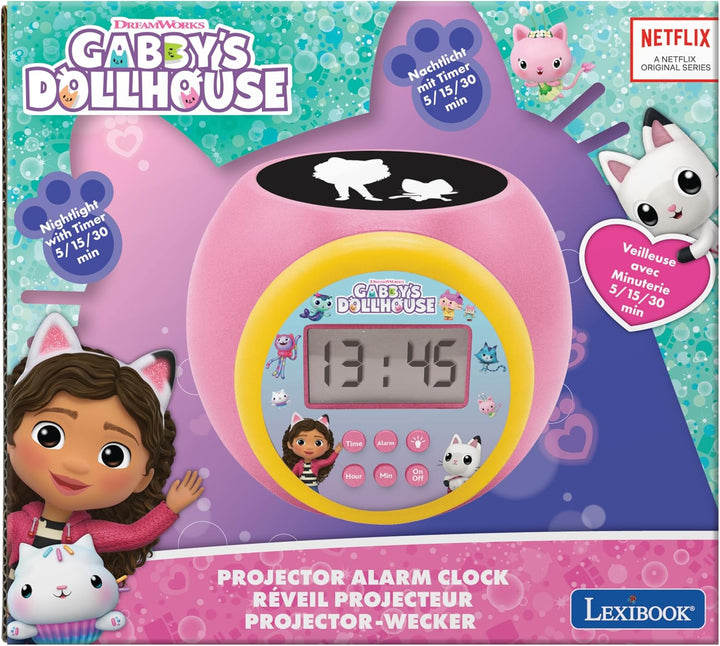 Lexibook, Gabby's Dollhouse, Projektionswecker mit Alarm- und Schlummerfunktion, Nachtlicht mit Time
