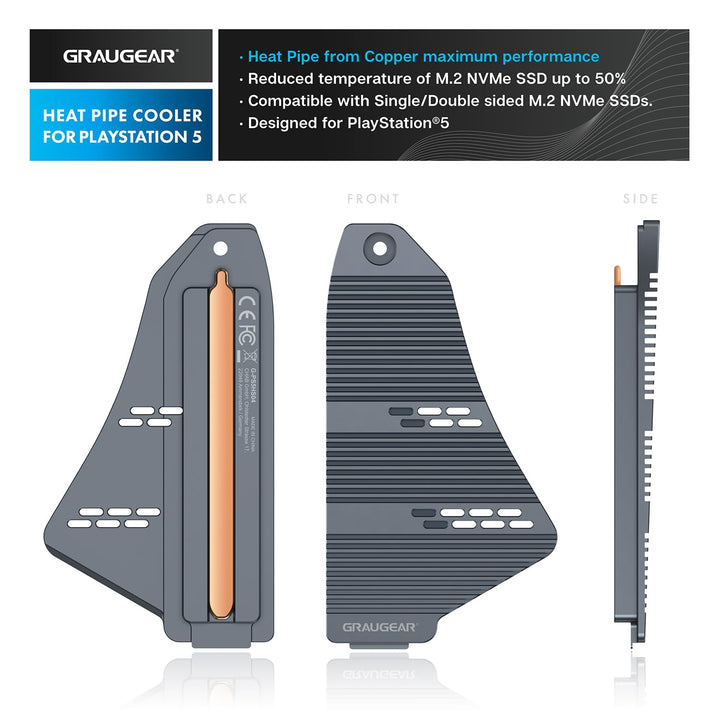 GRAUGEAR M.2 SSD PS5 Konsole Heatpipe Heatsink [PS5 SSD Kühler] NVMe SSD M.2 Kühlkörper für PS5 I kü