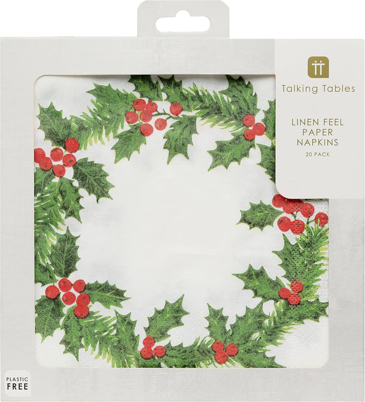 Talking Tables 20 XL Servietten Weihnachtspapier mit Stechpalmen-Design | Luxus-Einweg-Servietten |