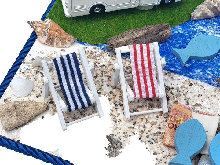 Geldgeschenk Verpackung Camping Urlaub Wohnmobil Liegestuhl Strandurlaub
