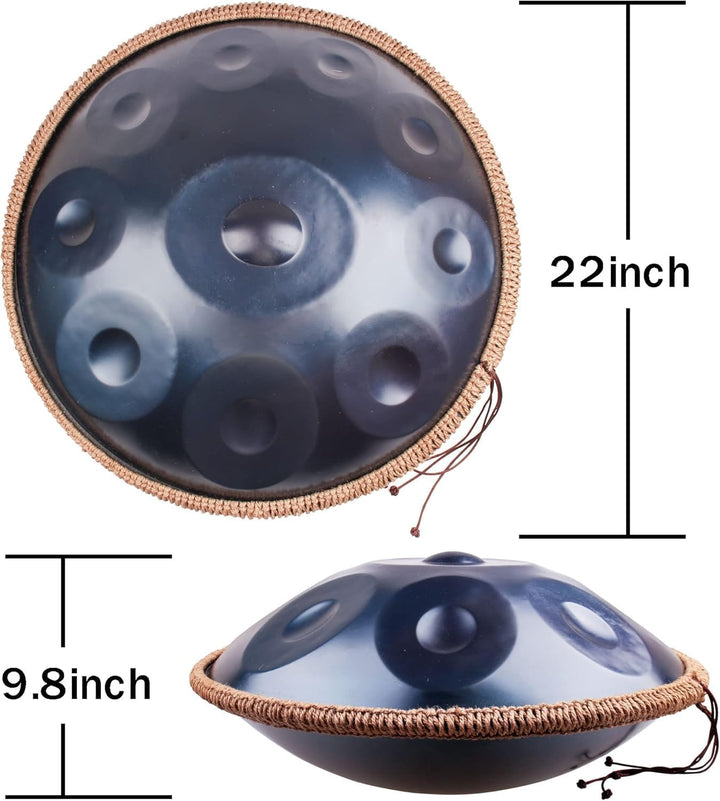 LOMUTY Handpan 432 HZ Anfänger, Stahltrommel 10 Töne 22 Zoll, Hand Pan in D-Moll, Hand Drum mit Drum