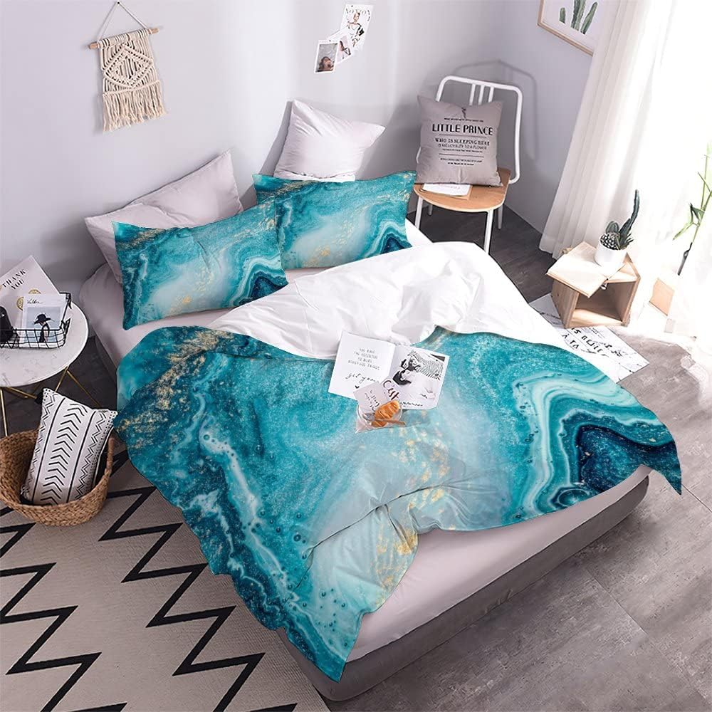 RFFLUX 3D Abstrakt Meer Blau Marmor Bettwäsche Set 135x200 cm 2teilig mit Reissverschluss Weiche und