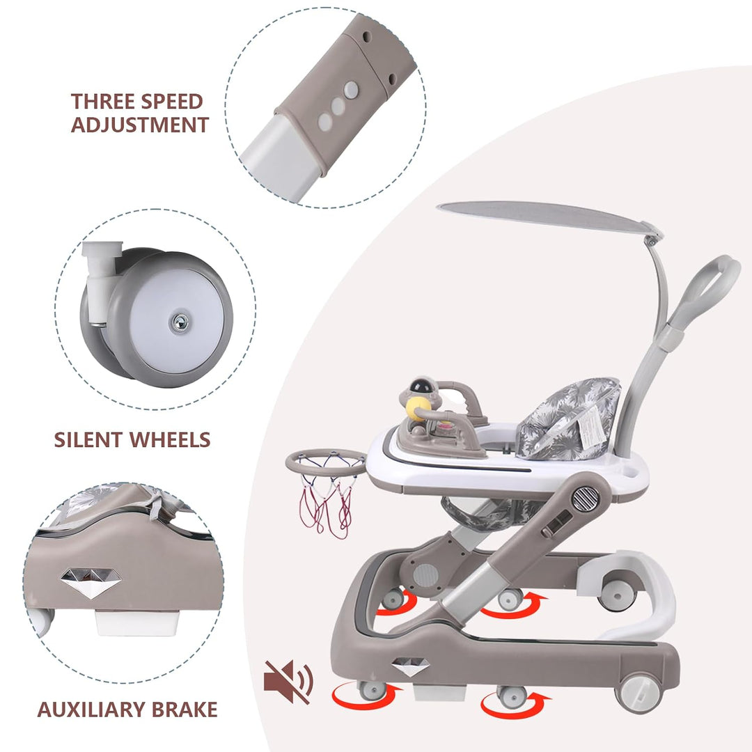 Baby Lauflernhilfe, Baby Walker Höhenverstellbar, Überrollsicherer Lauflernwagen mit Leisen 360°-Lau