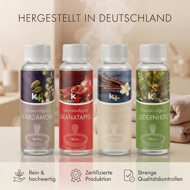 KK Saunaaufguss-Set"Orient" - Made in Germany - 4 verschiedene Duftsorten in einem Set - Kardamom, G