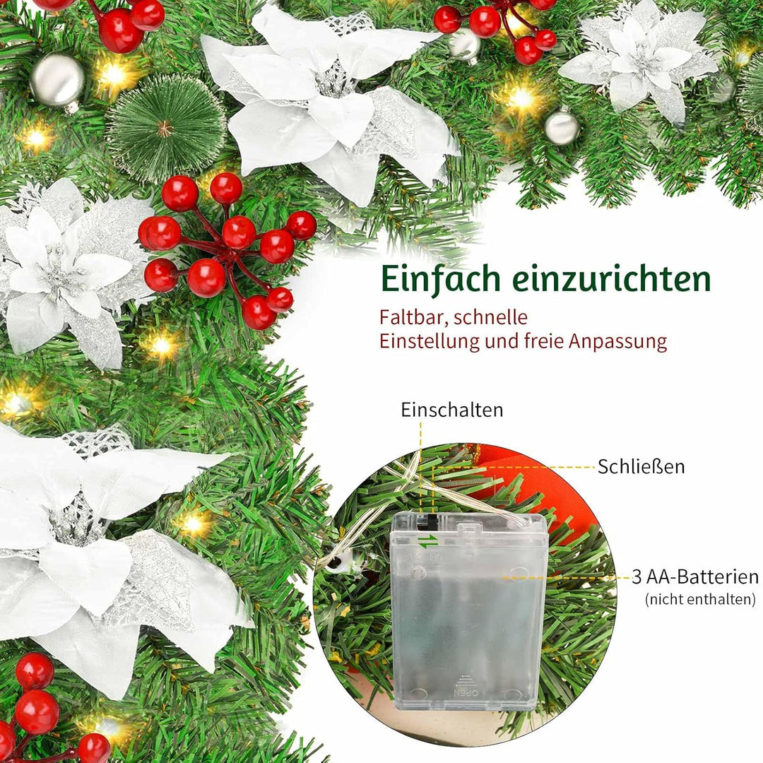Timiyou Weihnachtsgirlande, 270cm Tannengirlande mit Blumen und Rote Beere, Weihnachtsdeko Innen Aus